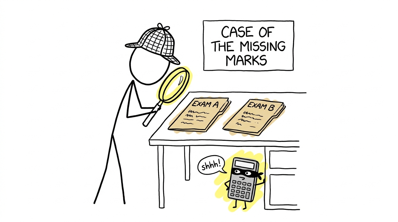 A student detective investigates two exam papers in the case of the missing marks