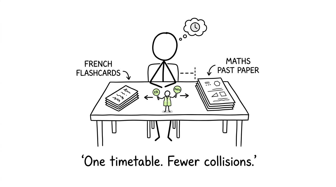 A tiny traffic controller prevents French flashcards and a maths paper from colliding in the timetable