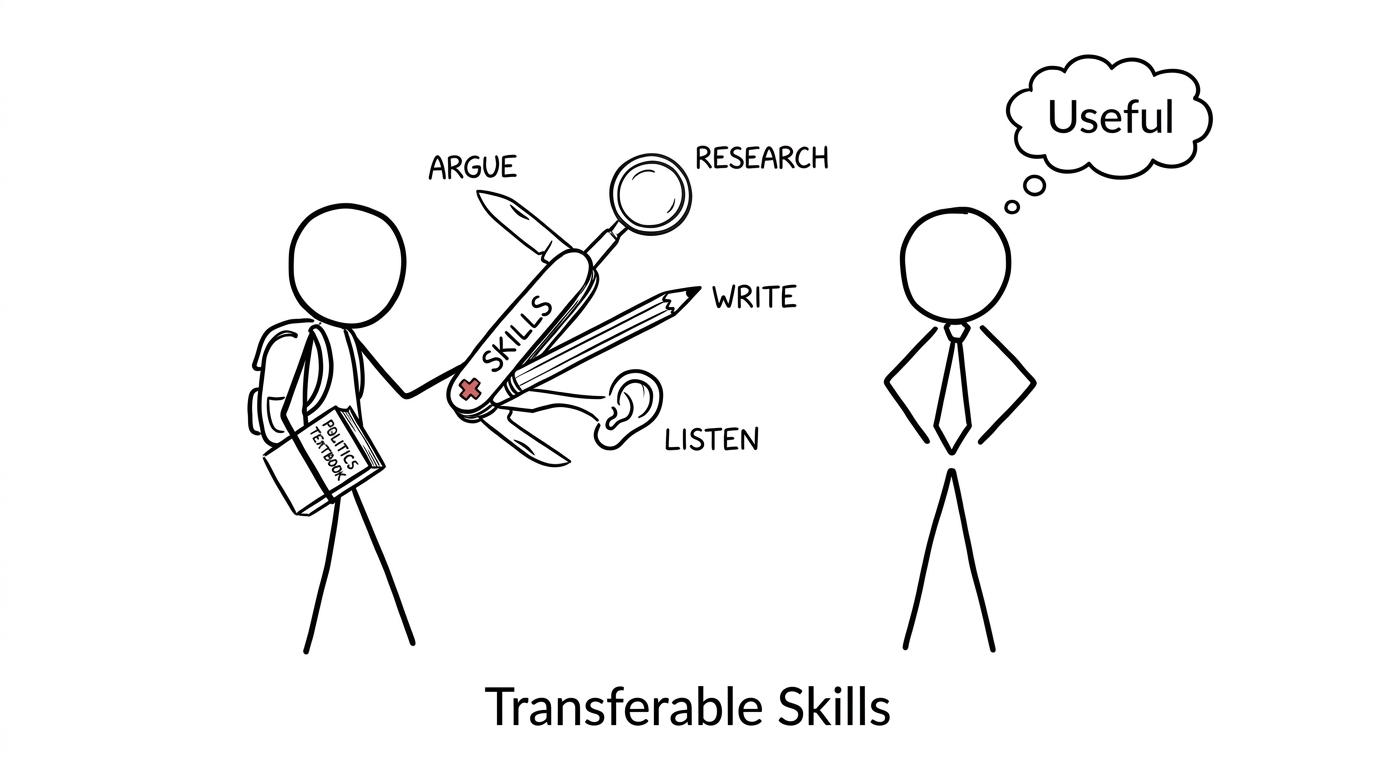 A Politics student revealing a Swiss-army knife of transferable skills