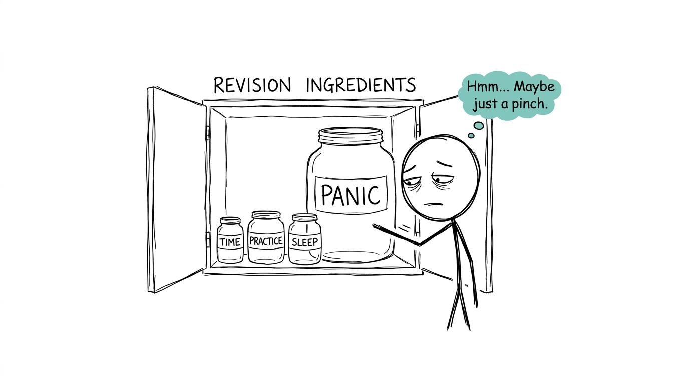 A student wisely puts the enormous jar of revision panic away