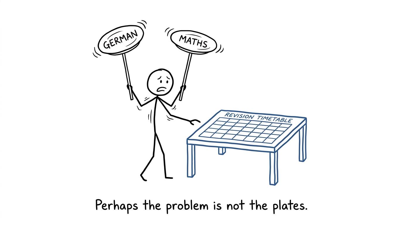 A student balancing German and maths revision discovers a timetable
