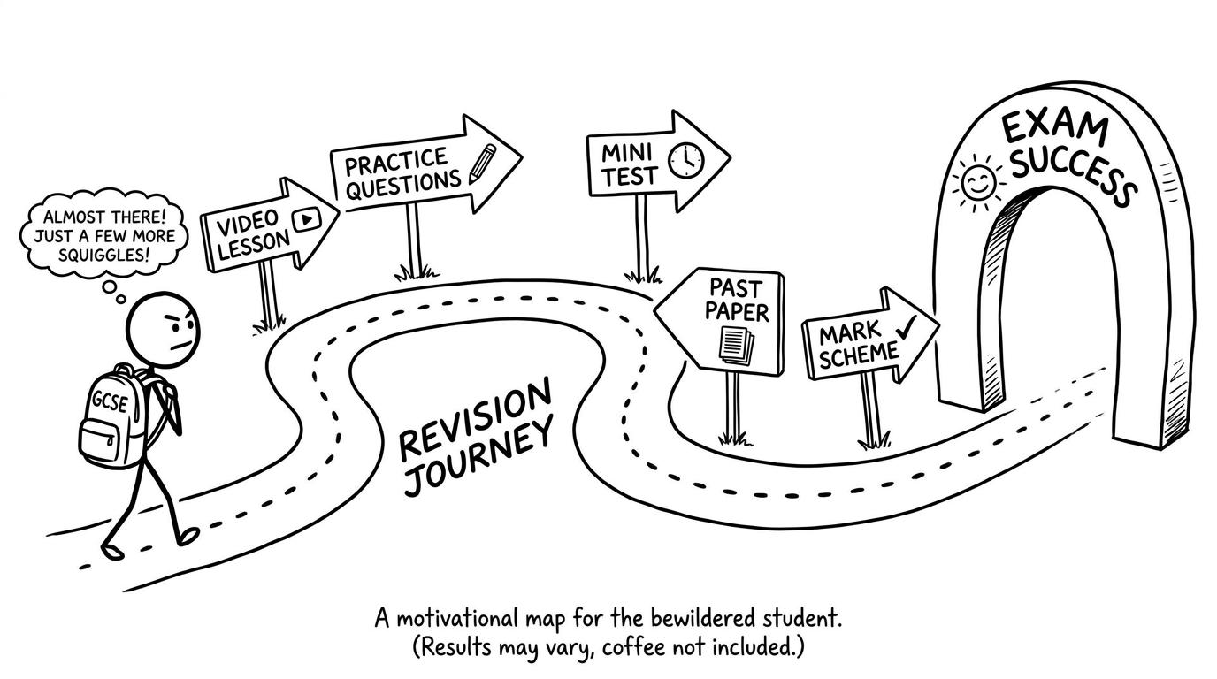 Revision planner map with signposts: Video Lesson, Practice Questions, Mini Test, Past Paper
