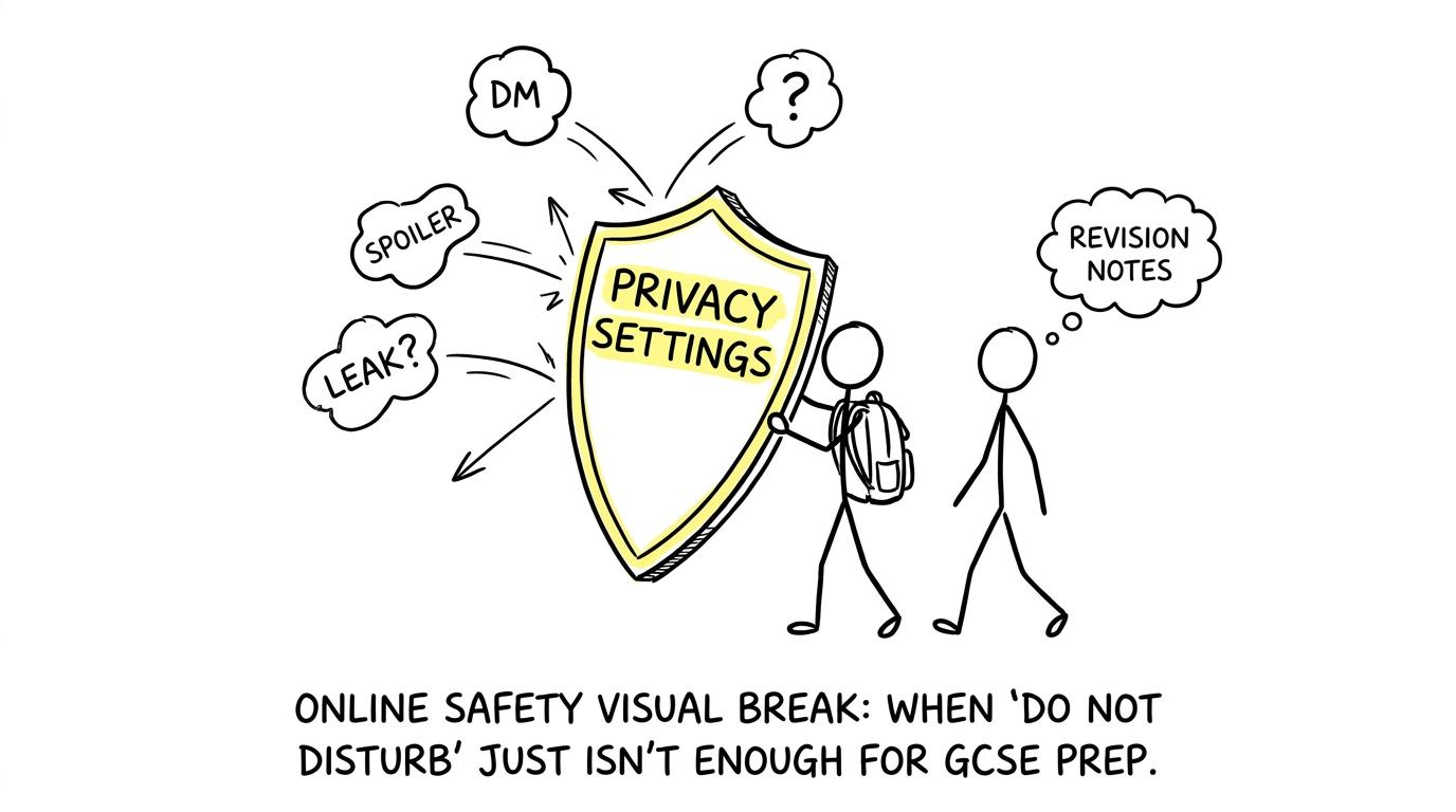 A student uses privacy settings to defend revision notes from suspicious messages and supposed leaks