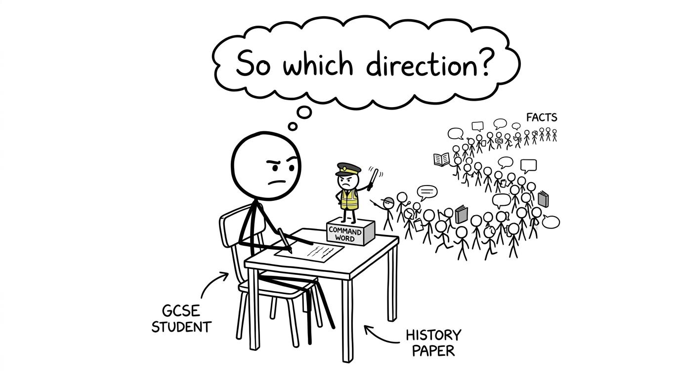 A tiny command word directs a parade of historical facts