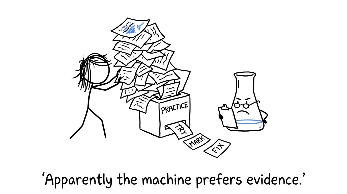 A revision machine turning attempts into useful feedback