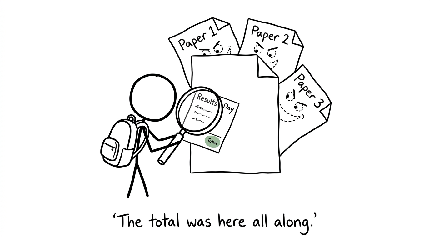 A student discovers that the total mark matters more than one paper