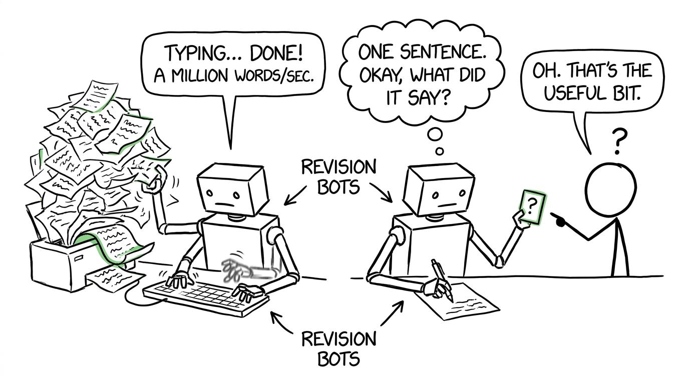 A typing robot discovers that the small self-quiz is the useful part