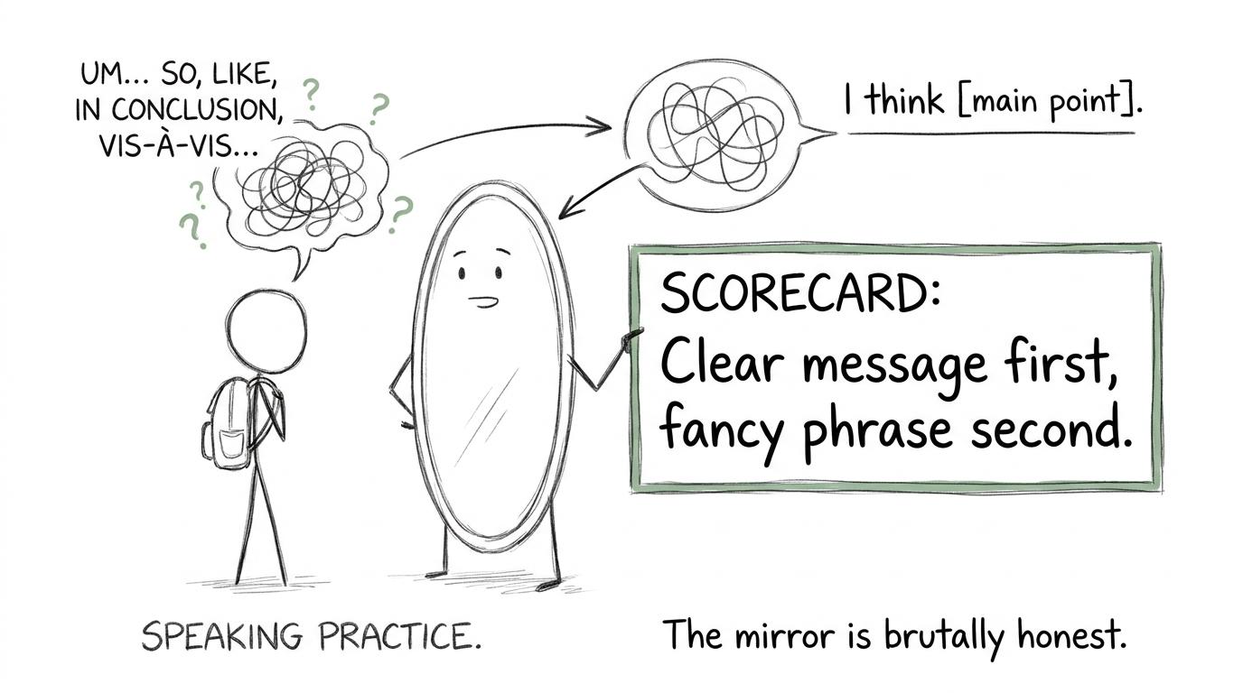 A nervous speaking response becomes clear and direct