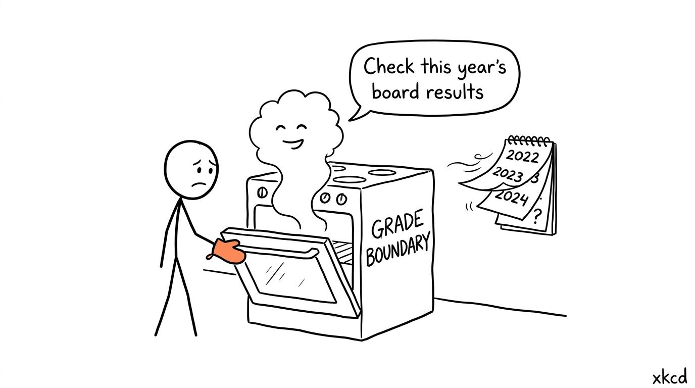 A student discovers that the grade-boundary oven changes each year