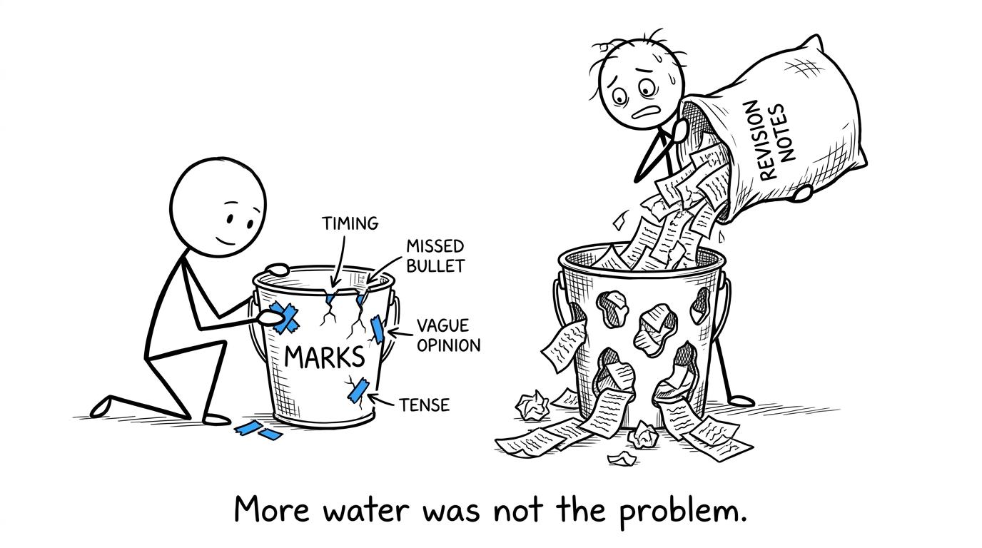 One student repairing marks leaks while another keeps adding more notes