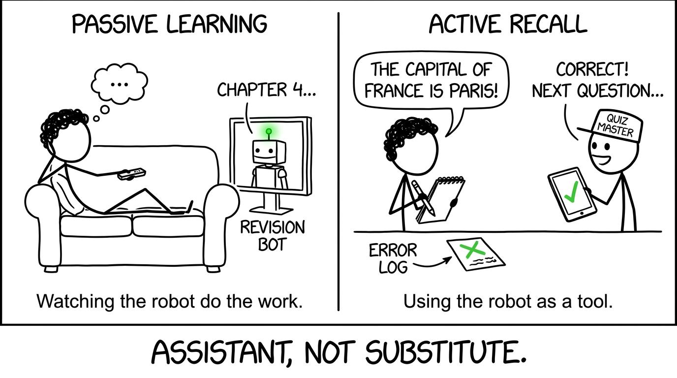 A student does the recalling while an AI acts as assistant rather than substitute