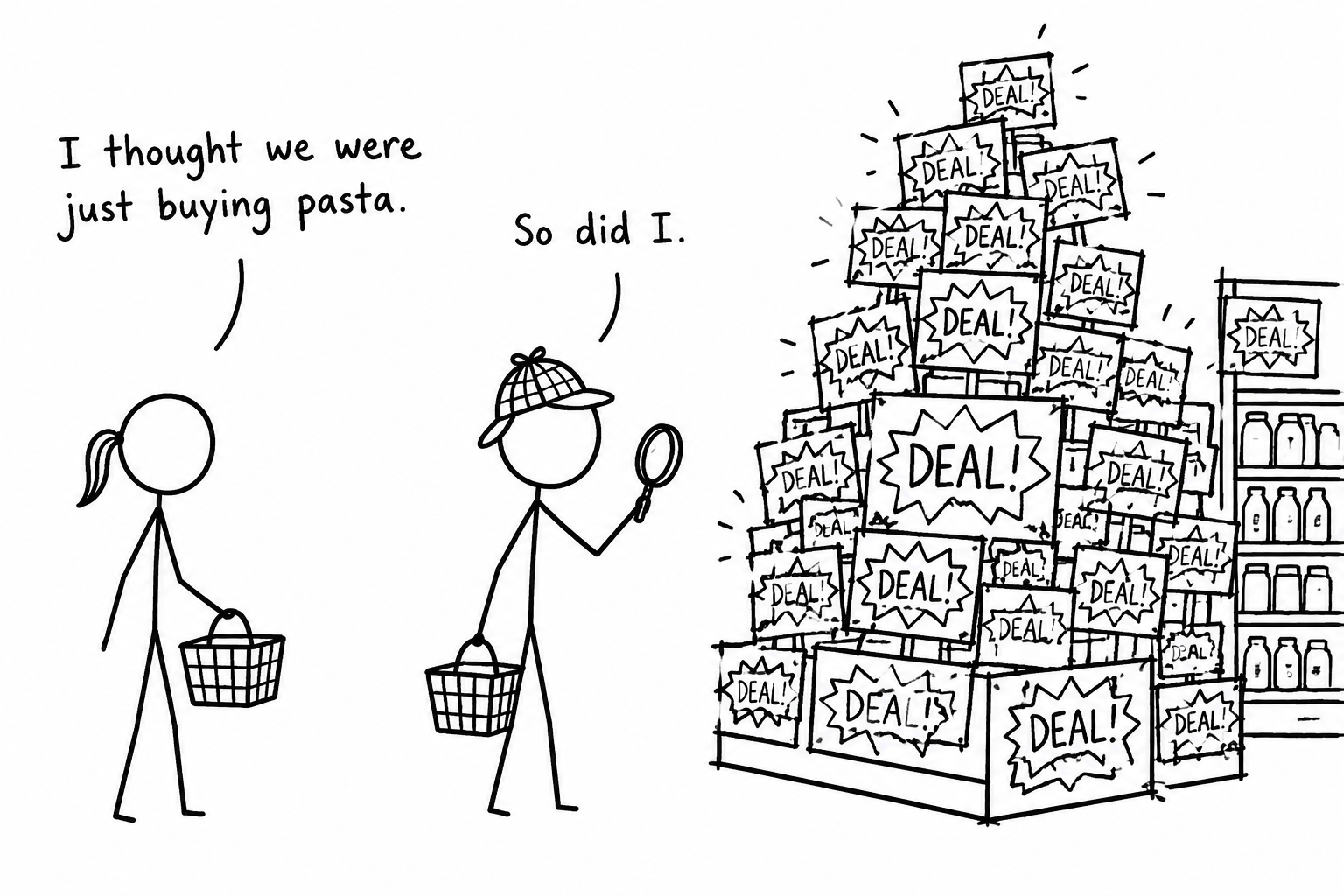 A student becomes a supermarket deal detective while shopping for pasta