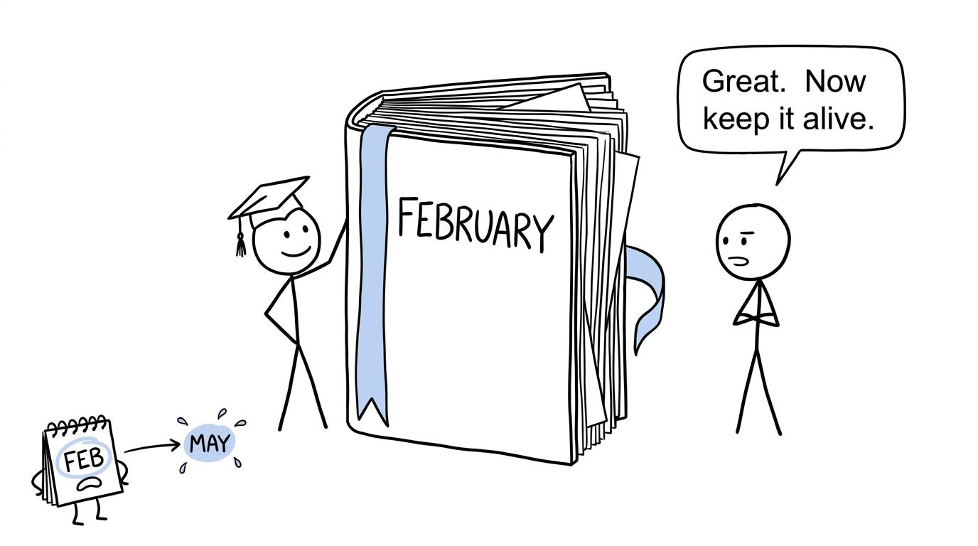A student discovers that feeling ready in February still requires keeping a portfolio alive until May