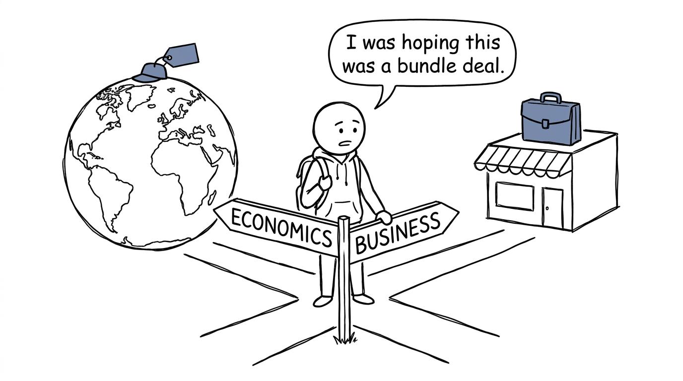 A student attempts to take the economics and business paths at once