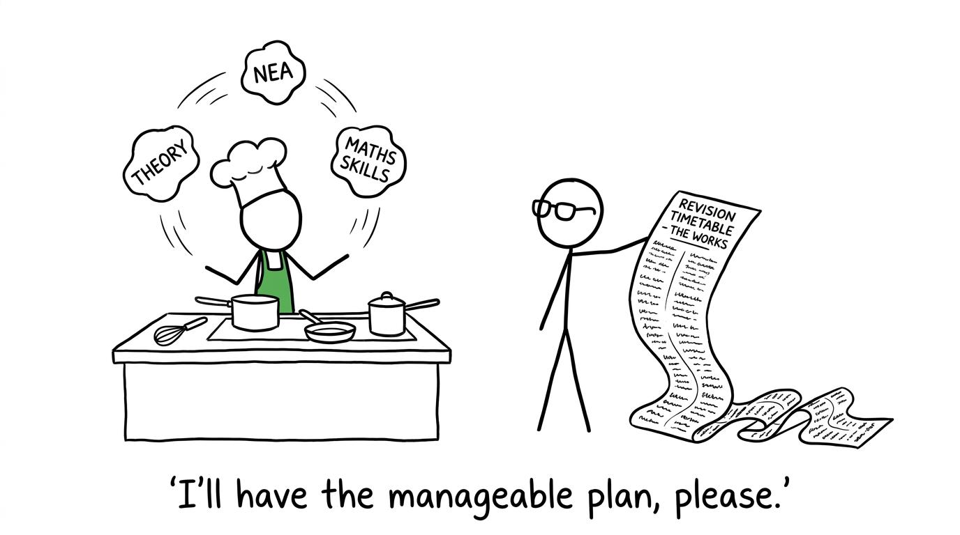 A student chooses a manageable revision plan while juggling theory, NEA and maths skills