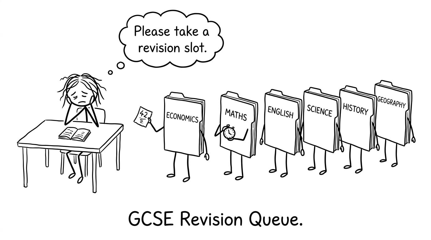 Six GCSE subjects politely queue for a revision slot