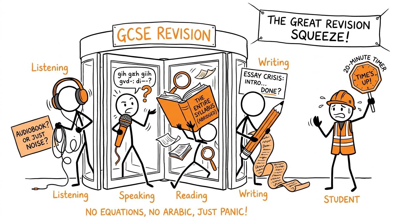 Listening, speaking, reading and writing queue for their turn in a short revision session