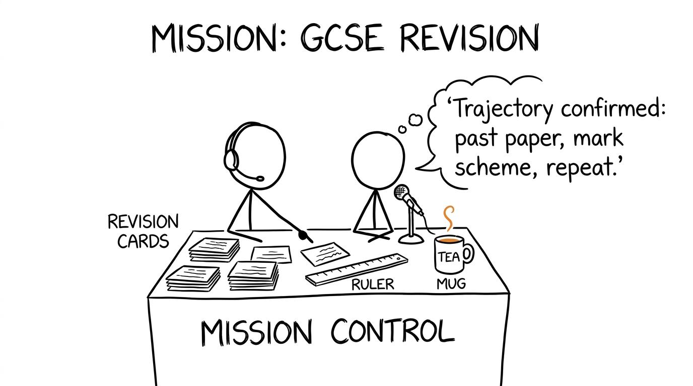 Stick figures at revision mission control plot a route through past papers and mark schemes