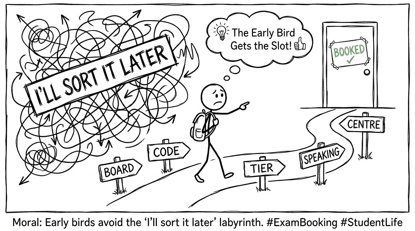 A student follows clear booking signposts instead of entering the maze marked sort it later