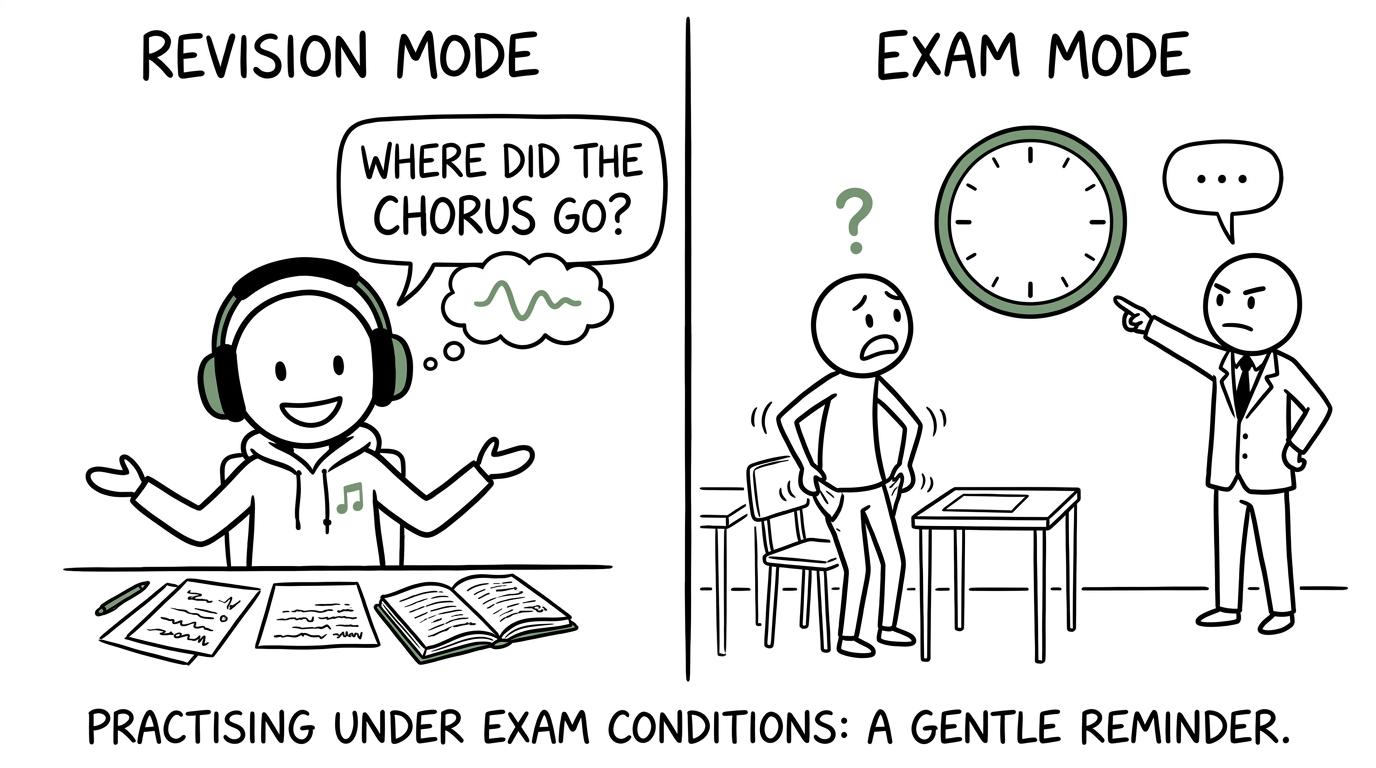 A student in an exam hall searches for the missing revision soundtrack