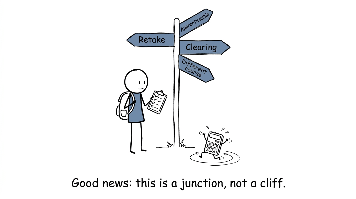 A student choosing between retakes, Clearing, an apprenticeship and a different course
