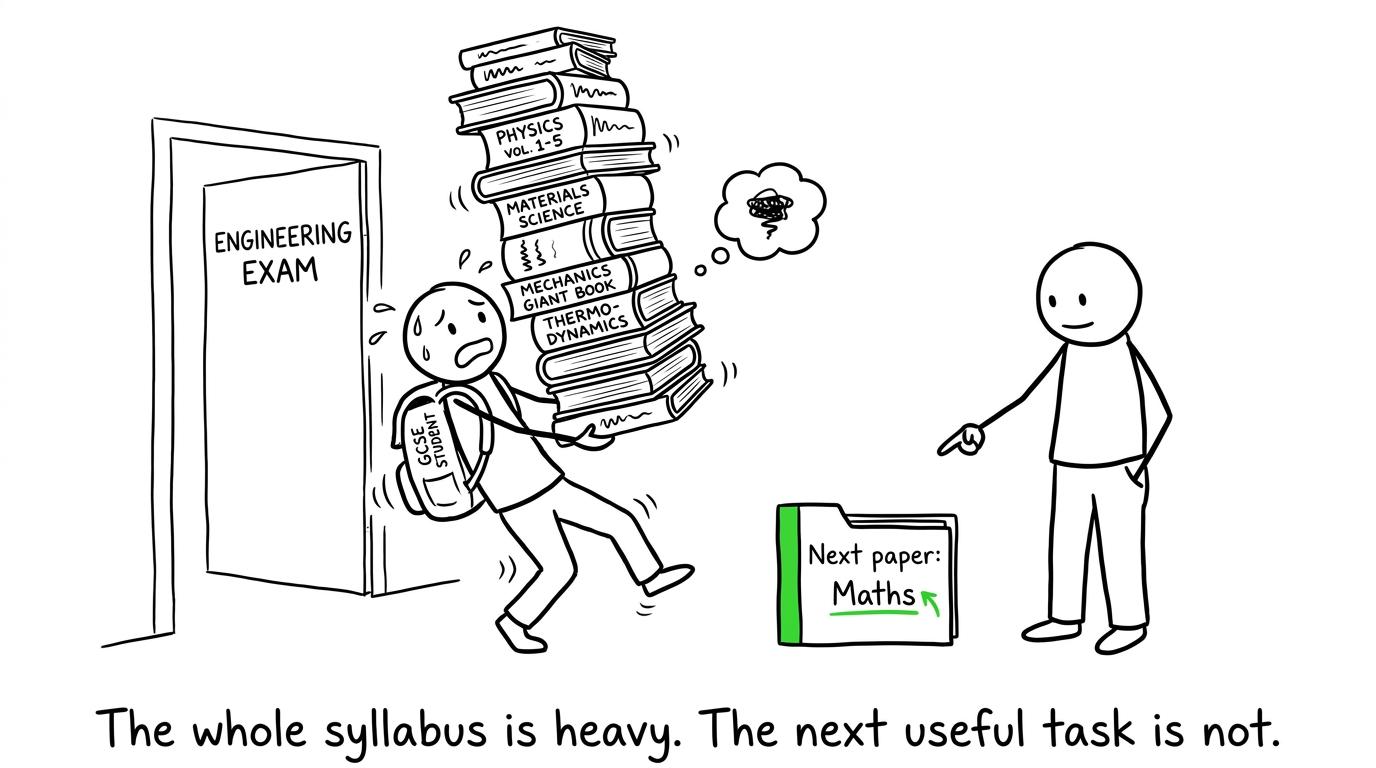 A student is reminded to carry only the folder for the next exam