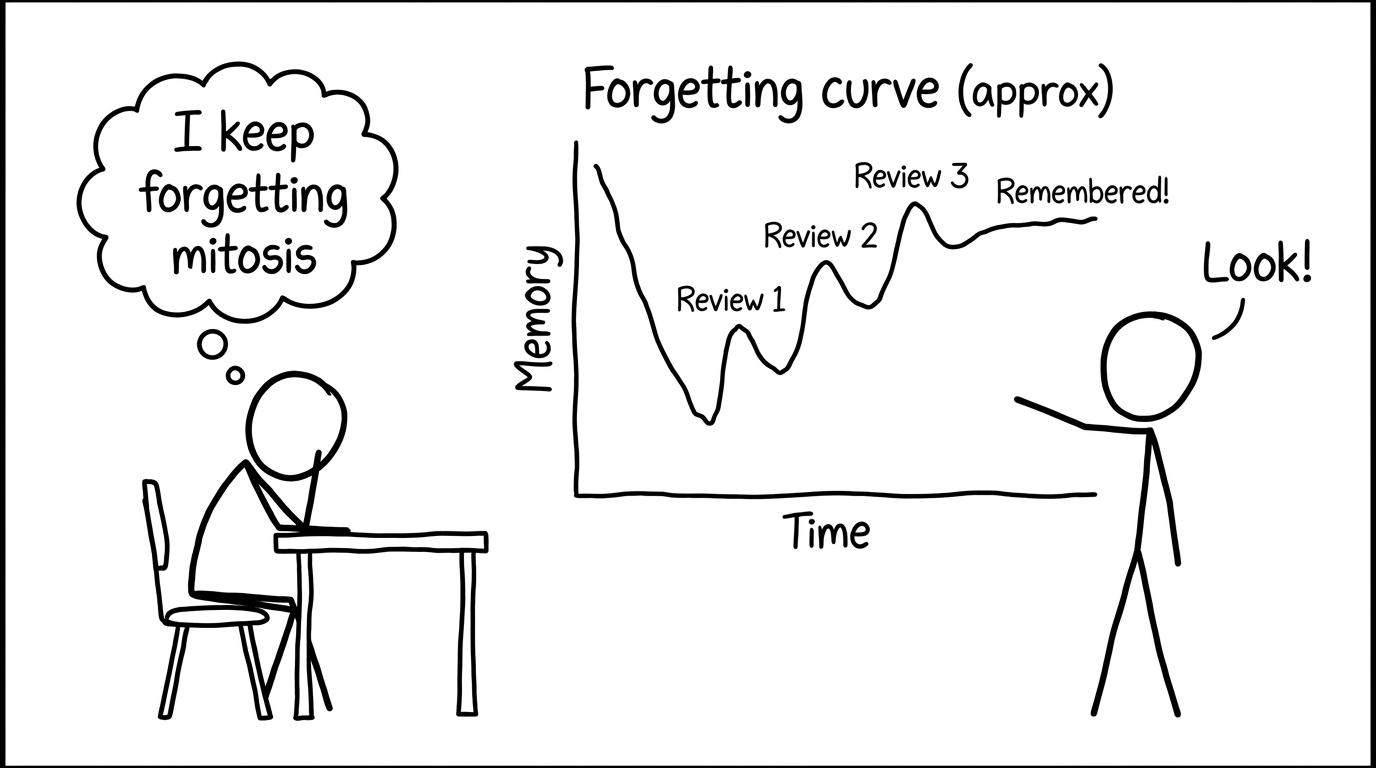 Forgetting curve with bumps after each review