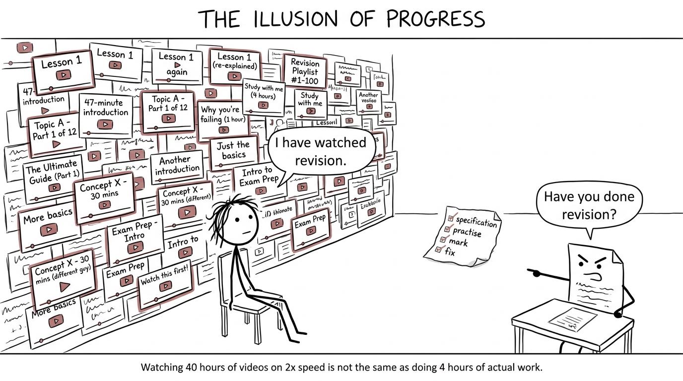 A student discovers that watching revision and doing revision are not quite the same