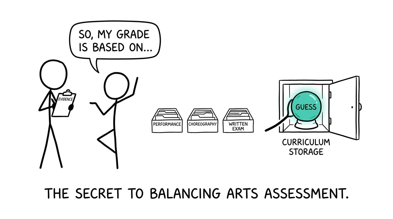 A Dance teacher files evidence while a crystal ball marked guess is put away