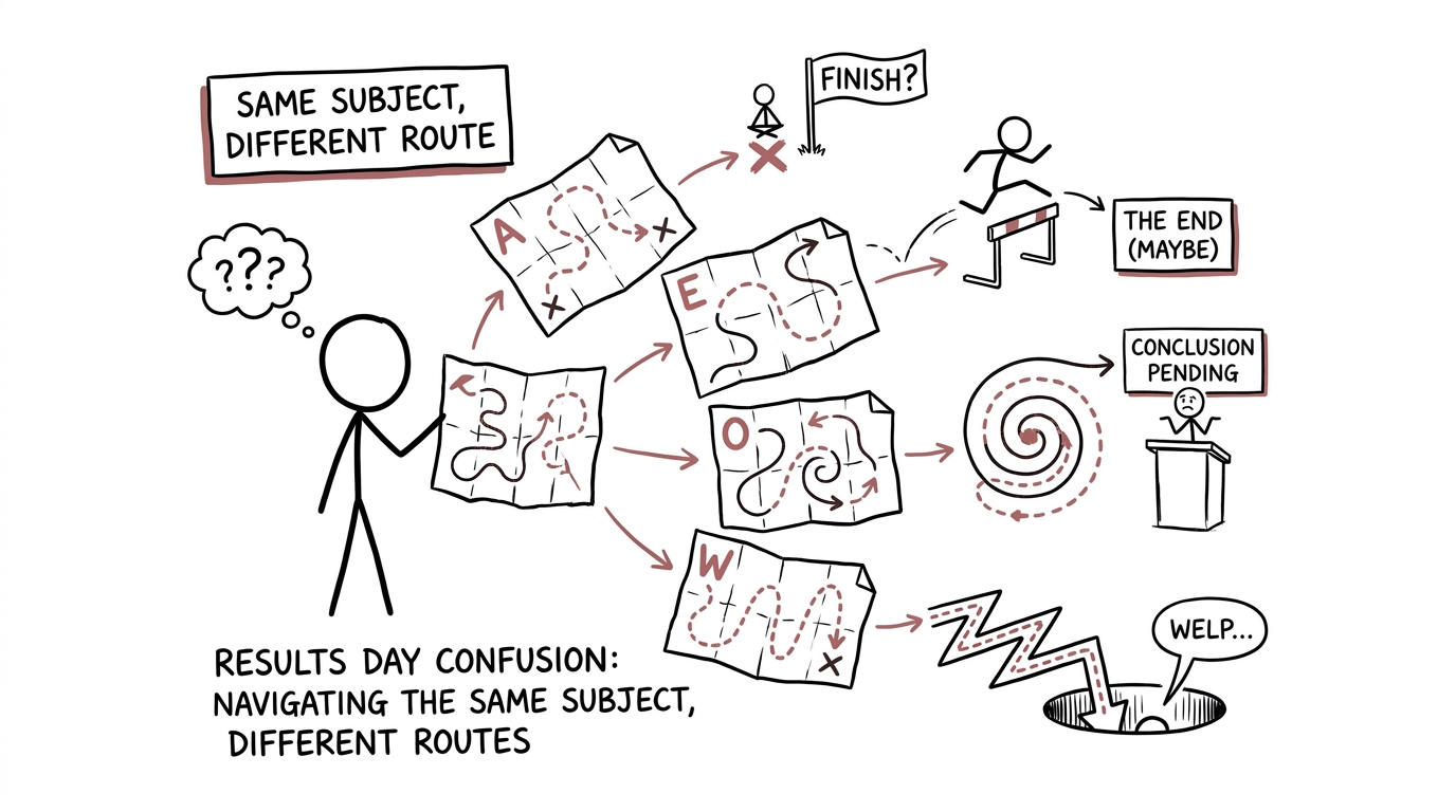 A student comparing different route maps leading to nearby finish lines