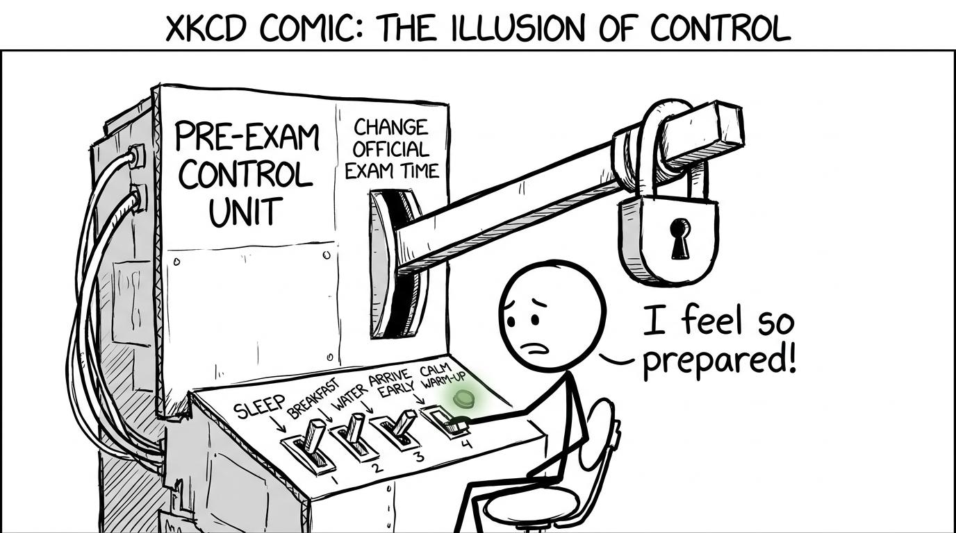A student controls sleep, food and preparation while the official exam-time lever remains locked