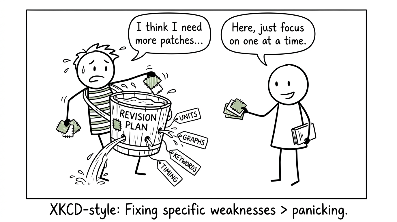 A student patches specific leaks in a revision plan