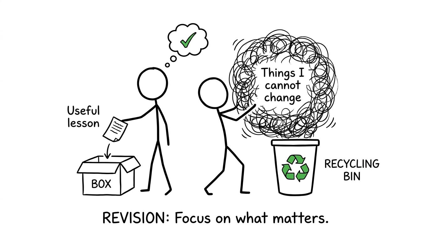 A student saving one useful lesson and recycling everything that cannot be changed