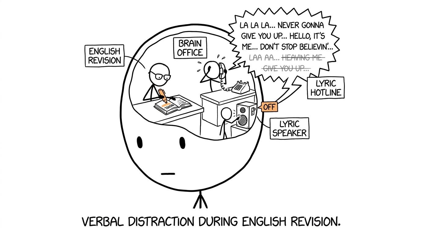 A busy brain office trying to analyse a novel while song lyrics keep calling