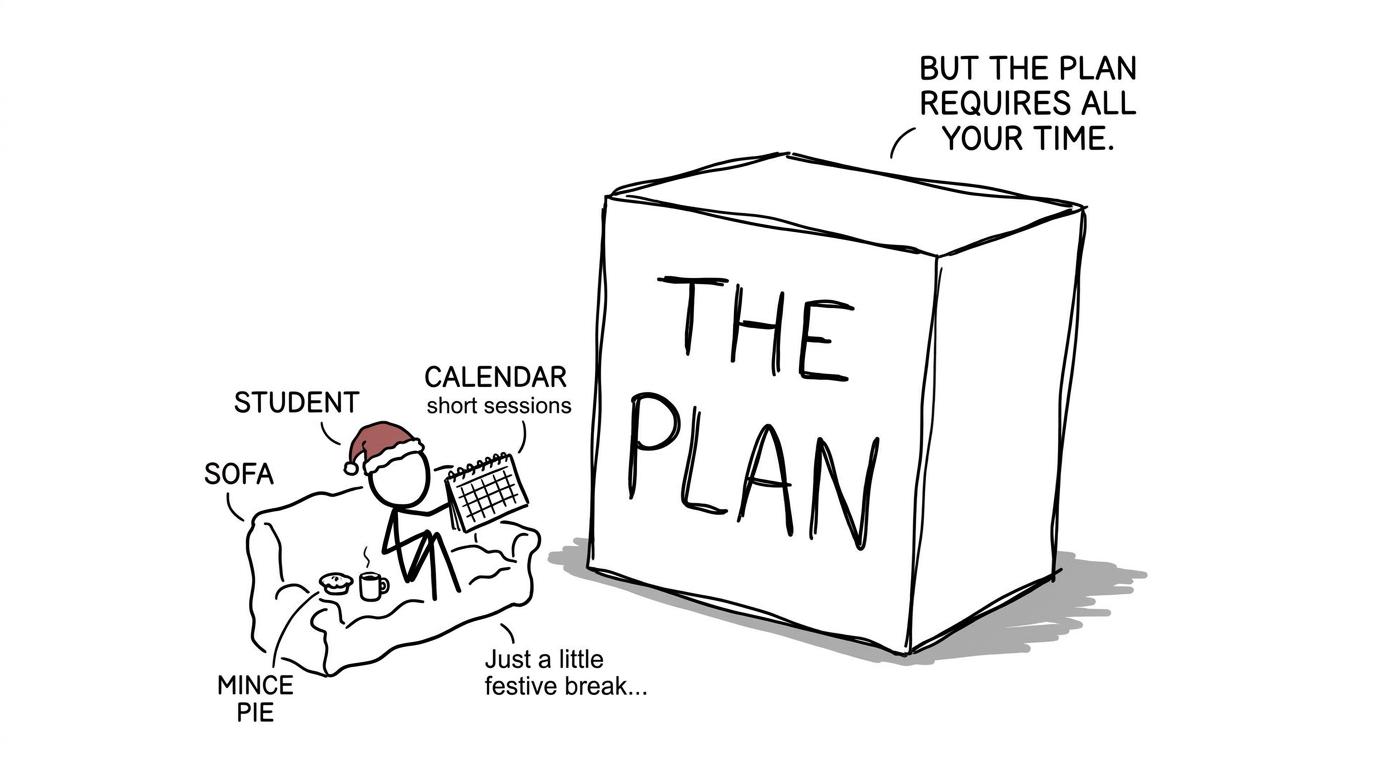 A student defending Christmas from an enormous revision timetable