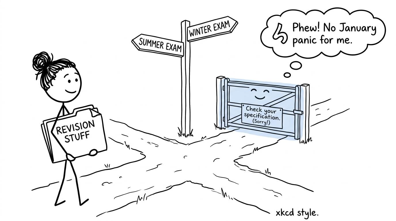 A student discovers that the winter exam path requires checking the specification