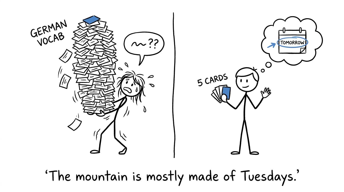 A vocabulary mountain turns out to be built from ordinary days of short practice