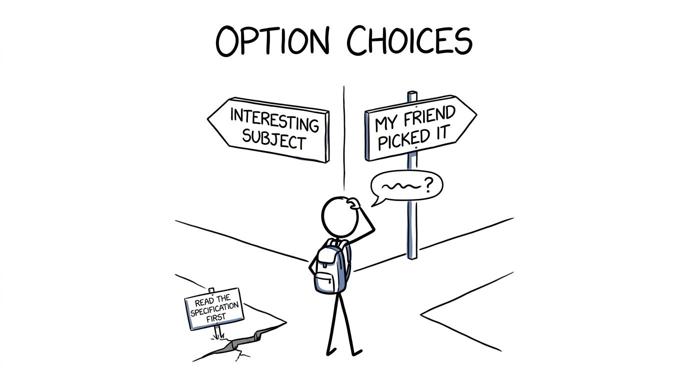 A student choosing between genuine interest and following a friend