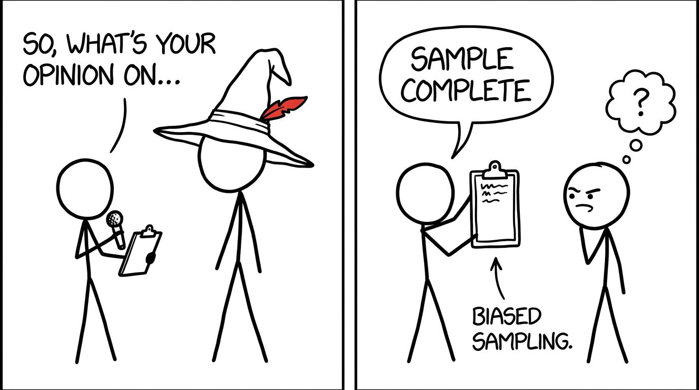 A student confidently completes a survey after asking one spectacularly unrepresentative person