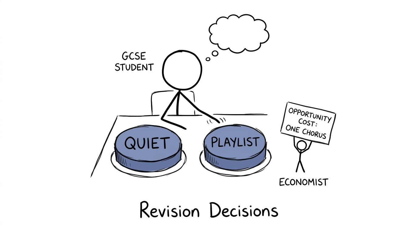 A student considering the opportunity cost of a revision playlist