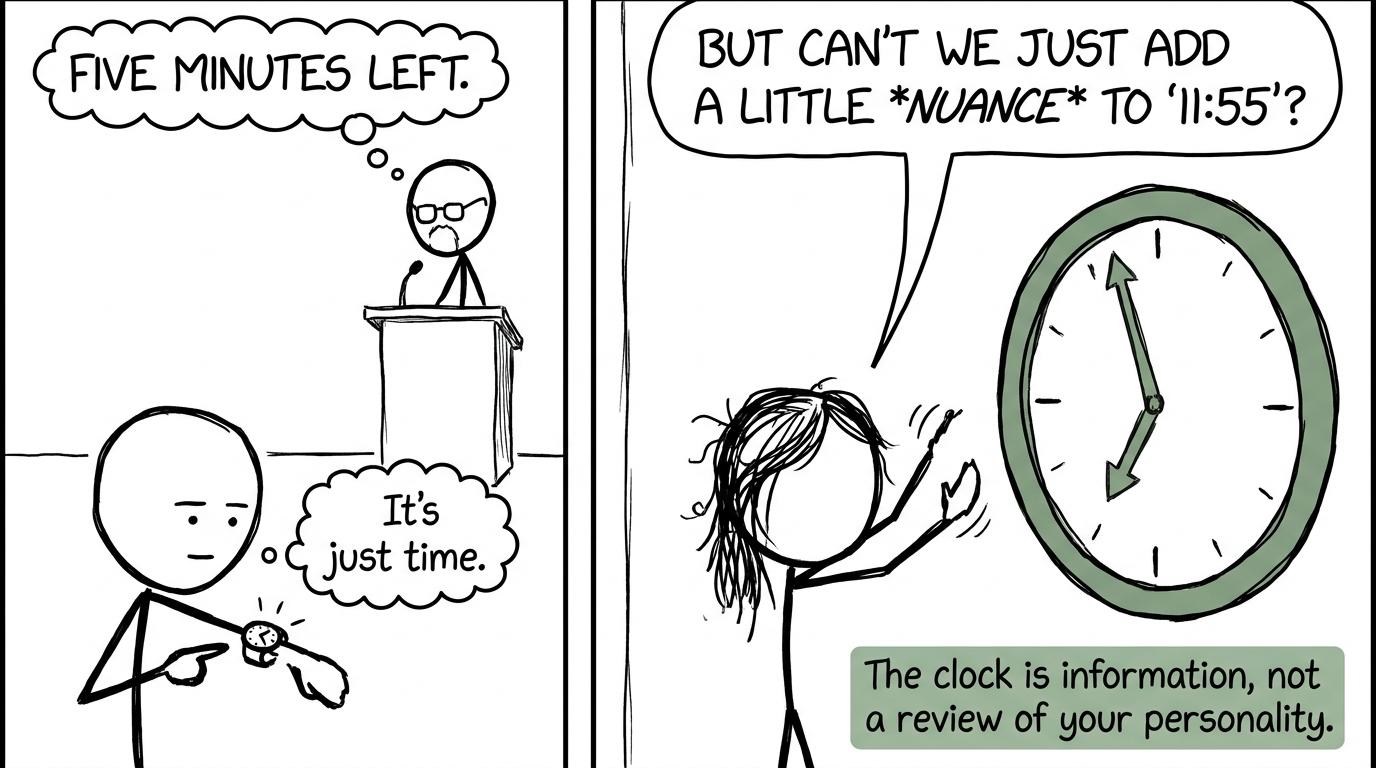 One student uses the clock as information while another attempts to negotiate for extra minutes