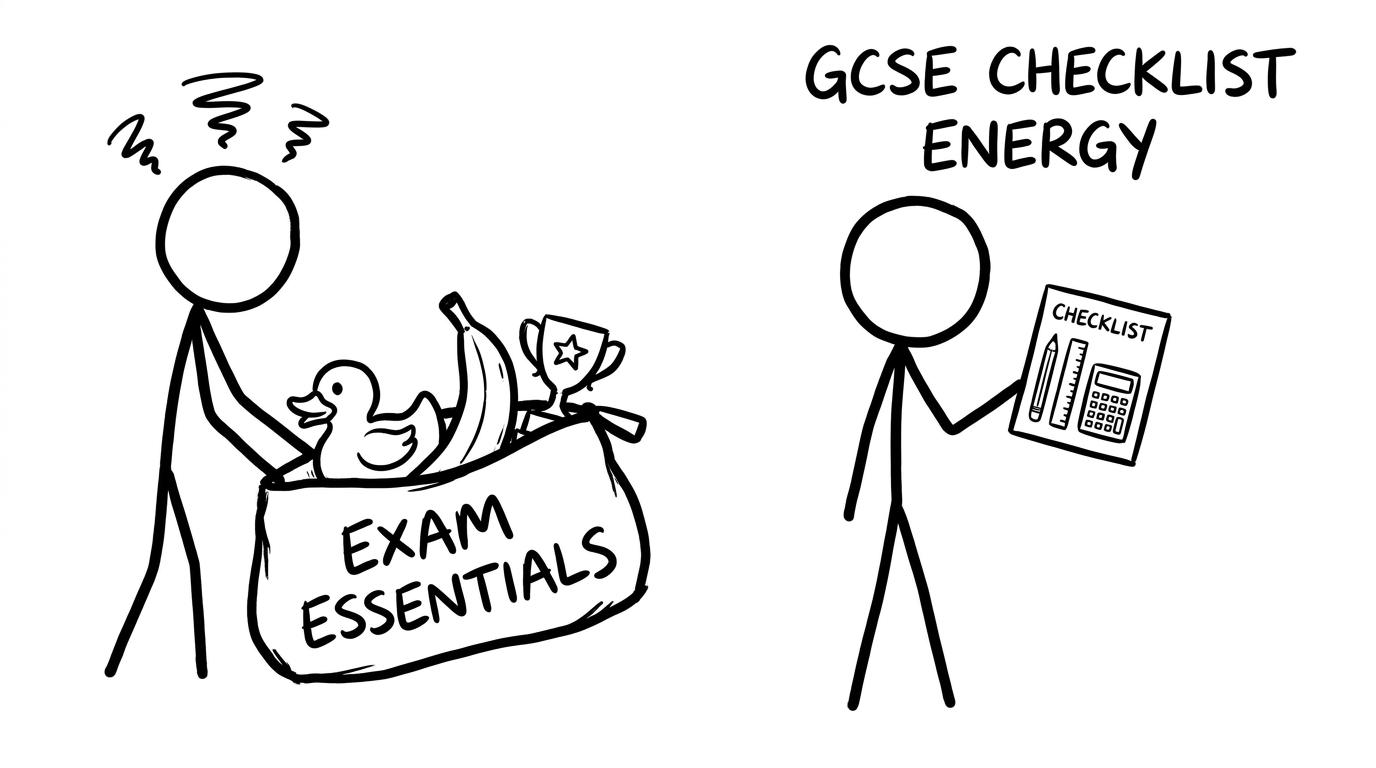 Exam essentials pencil case joke