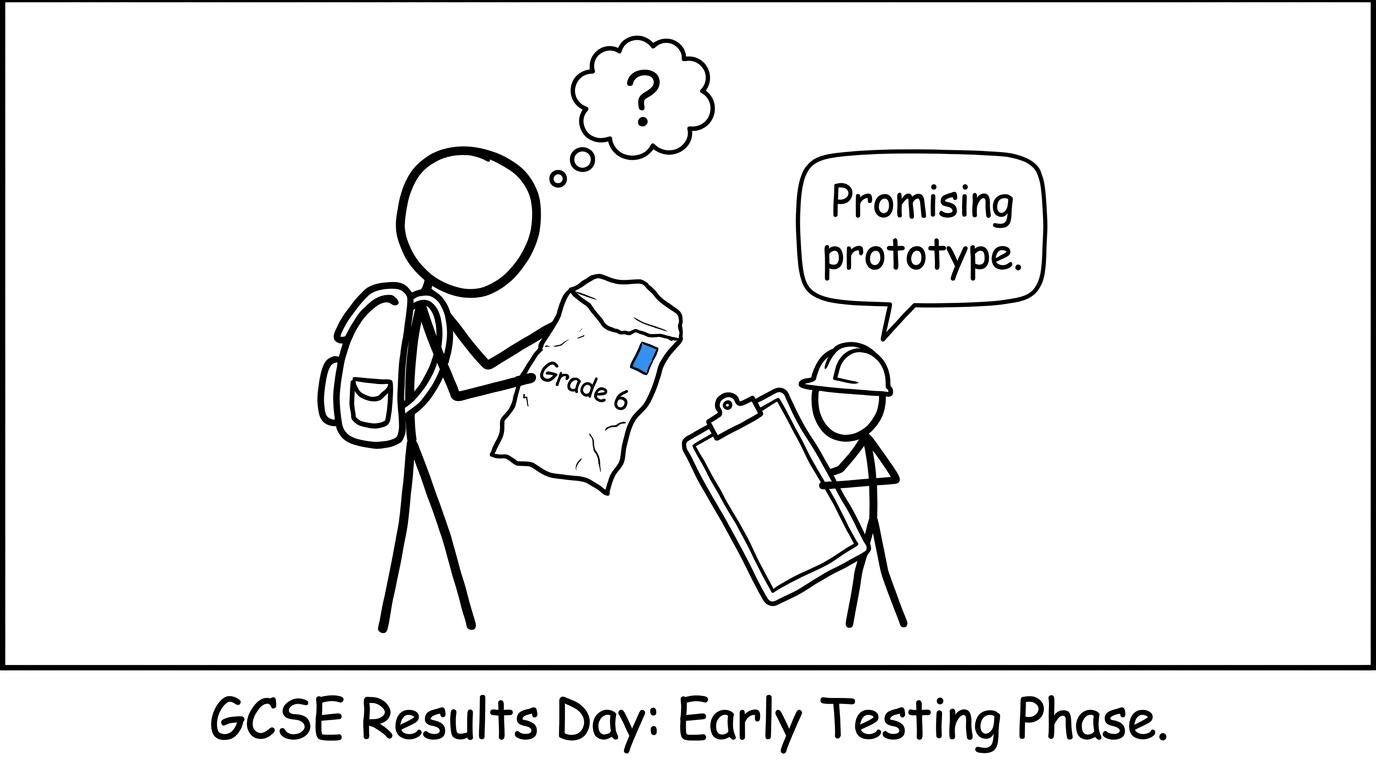 A student receives a grade 6 inspected by a tiny engineer