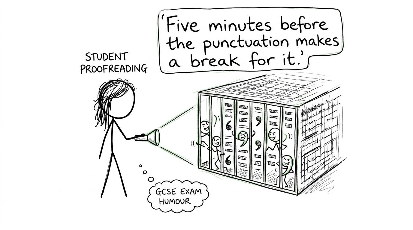 A student catching escaping punctuation during a final proofread