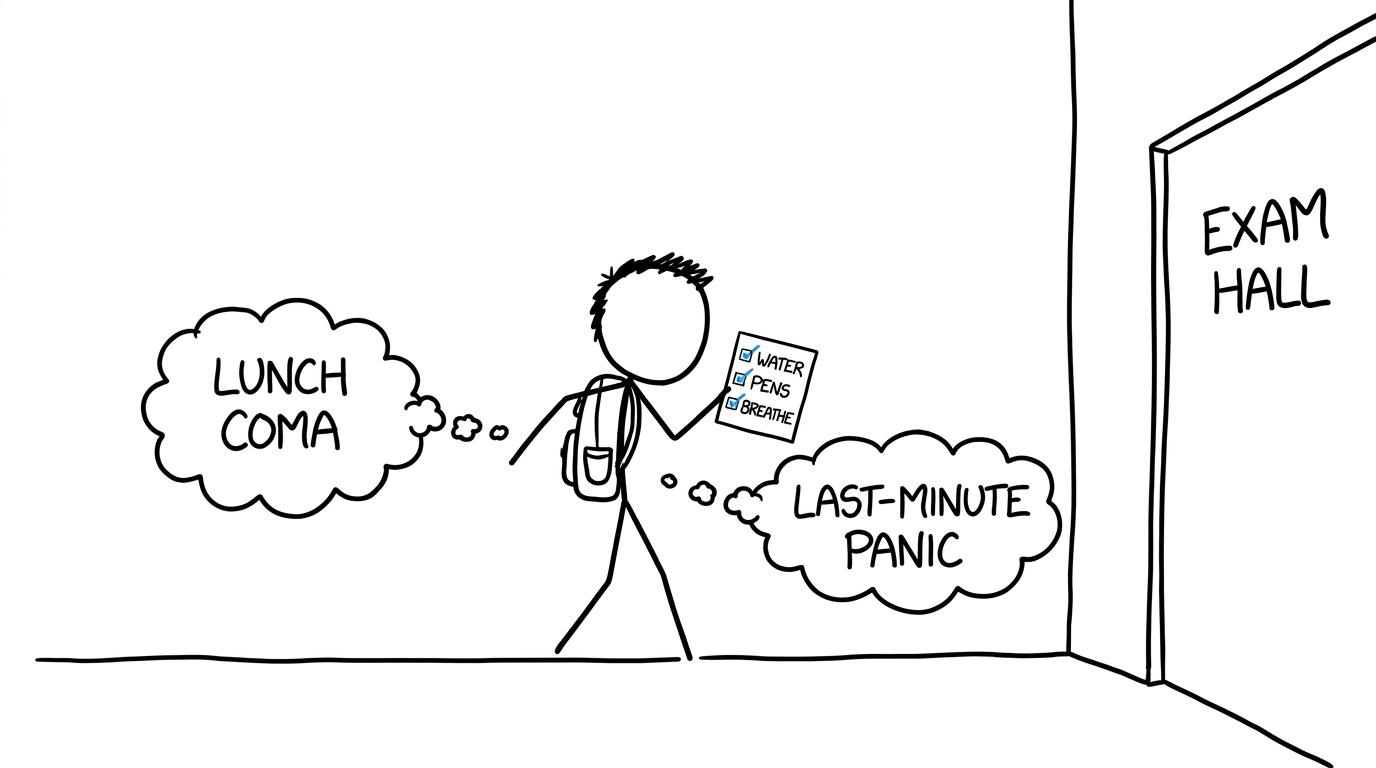 A student avoids lunch coma and last-minute panic with a simple exam checklist