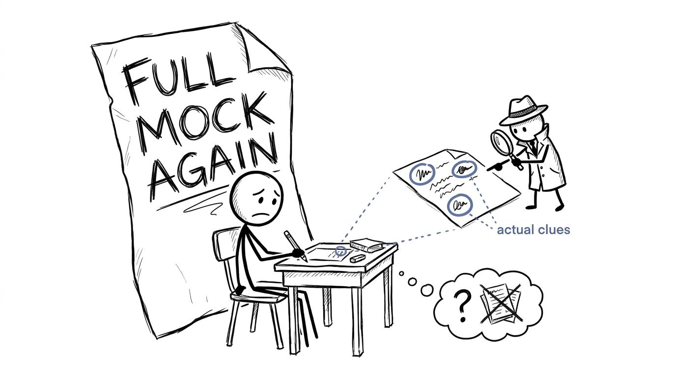 A student choosing useful clues over repeating an enormous mock