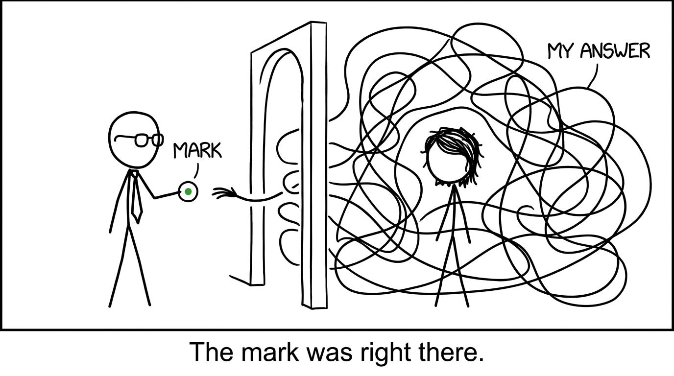 A wandering answer accidentally blocks an examiner who is trying to award a mark