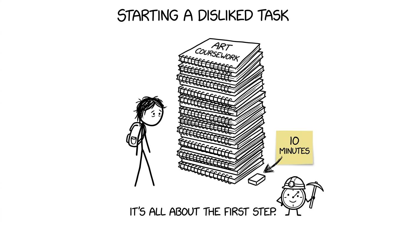 A student tackles an art coursework mountain using one tiny ten-minute task