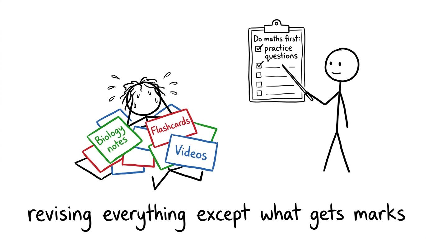 A student revising everything except what gets marks
