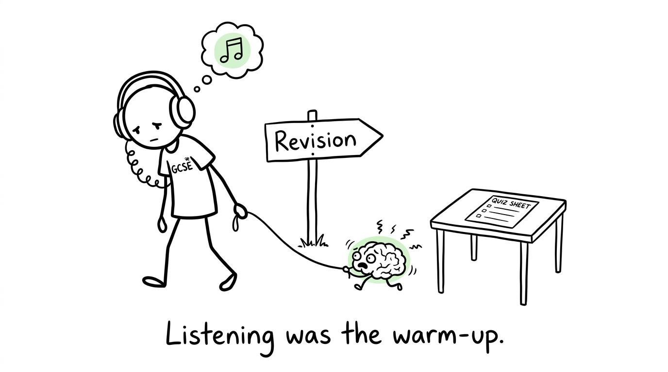 A GCSE student discovers that listening is the warm-up rather than the whole revision session